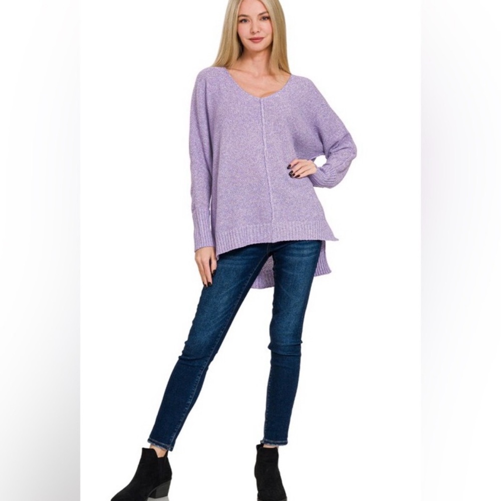 Zenana Outfitters Lavender V-Neck Sweater Large - Picture 4 of 12